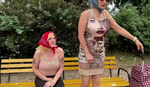 Mature Busty Women in Scarves Find Naked Strangers in Public Park