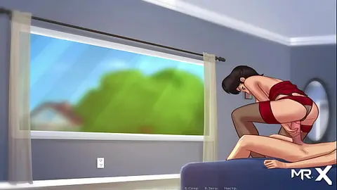 Summertime Saga: Mature Woman Rides On Top in Corset