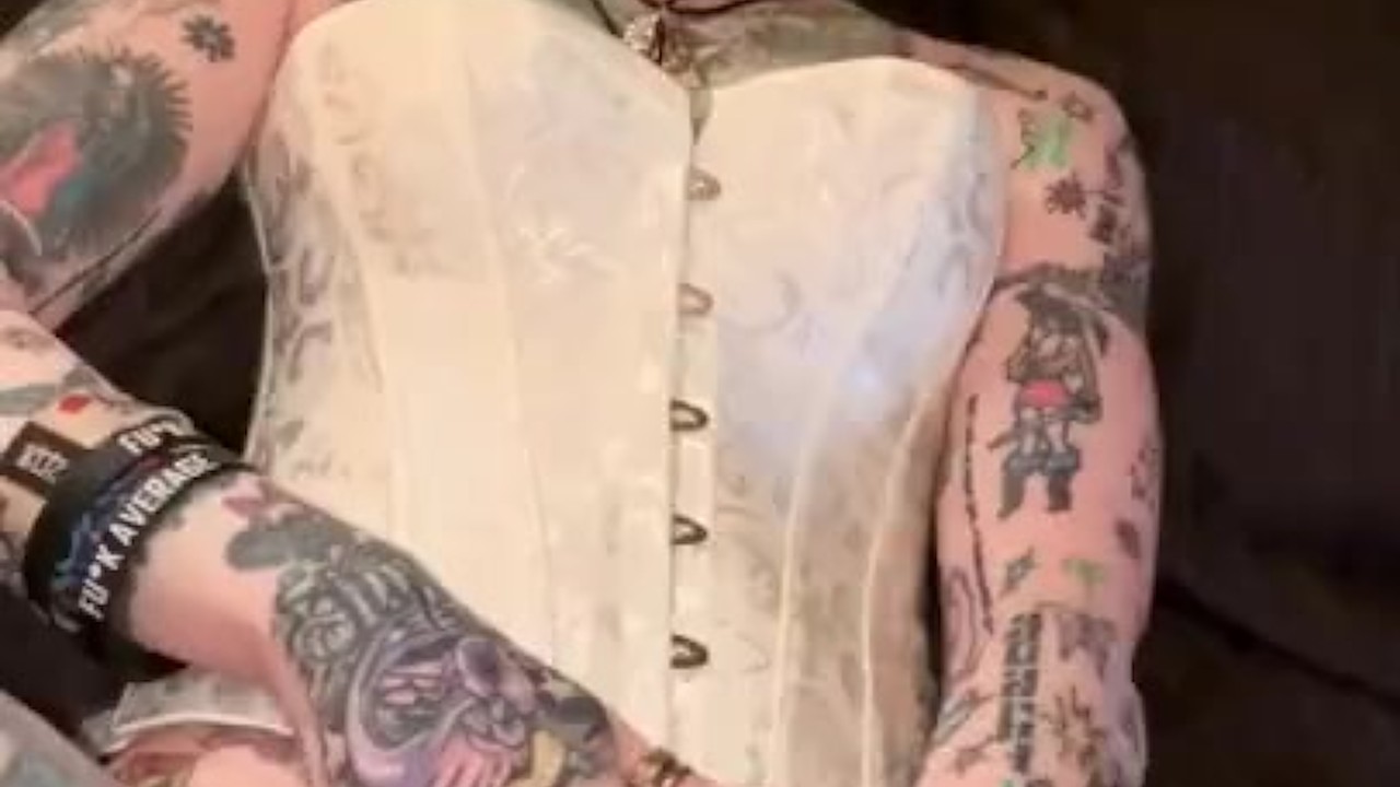 Sultry Granny MILF in White Corset Teases Alone