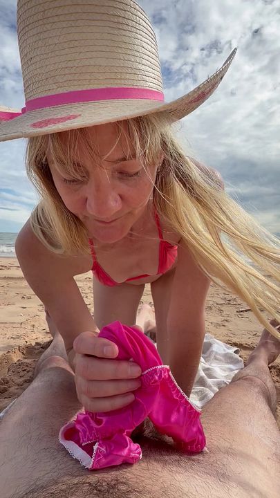 Mature Beach Tease: Seductive Satin Bikini Moment