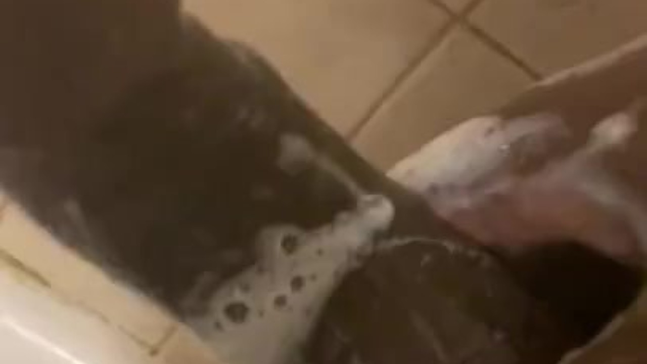 Mature Housewife Cleans in Shower